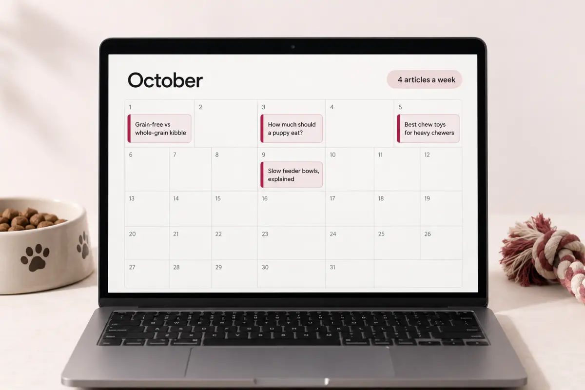 A content calendar for a demo pet store