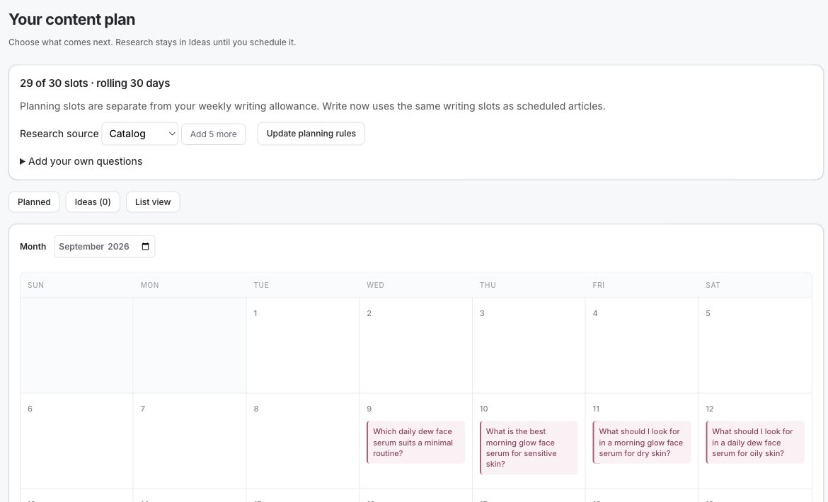Citelift demo calendar showing planned and idea states across a month